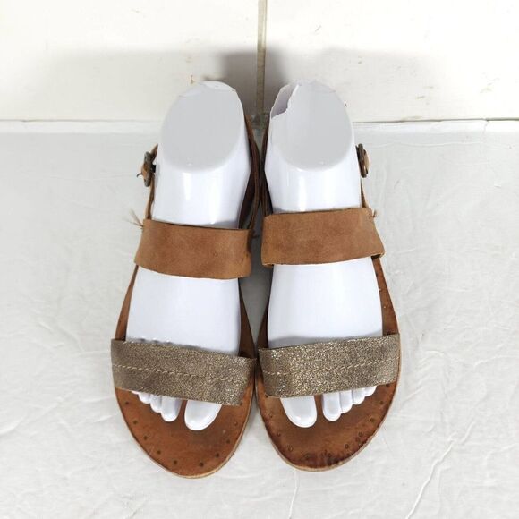 Frye Women's Ally 2 Band US8,5M Distresd Leather Brown Bronze Slingback Sandals - Picture 1 of 14